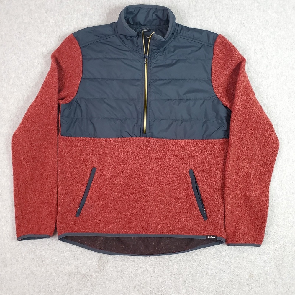 Prana IncrediWool 1/2 Zip Sweater Pullover Mens Sz Med Blue Burnt Red Wool Blend